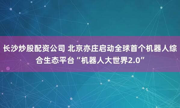 长沙炒股配资公司 北京亦庄启动全球首个机器人综合生态平台“机器人大世界2.0”